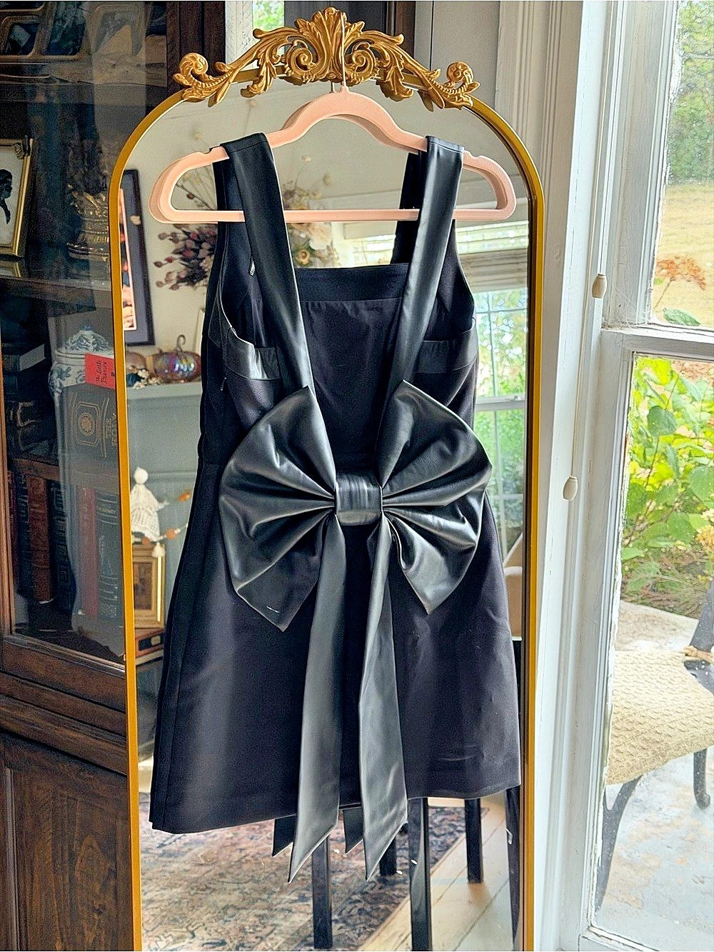 THE KOOPLES NWOT Faux Leather Bow Back Square Neck Mini Dress